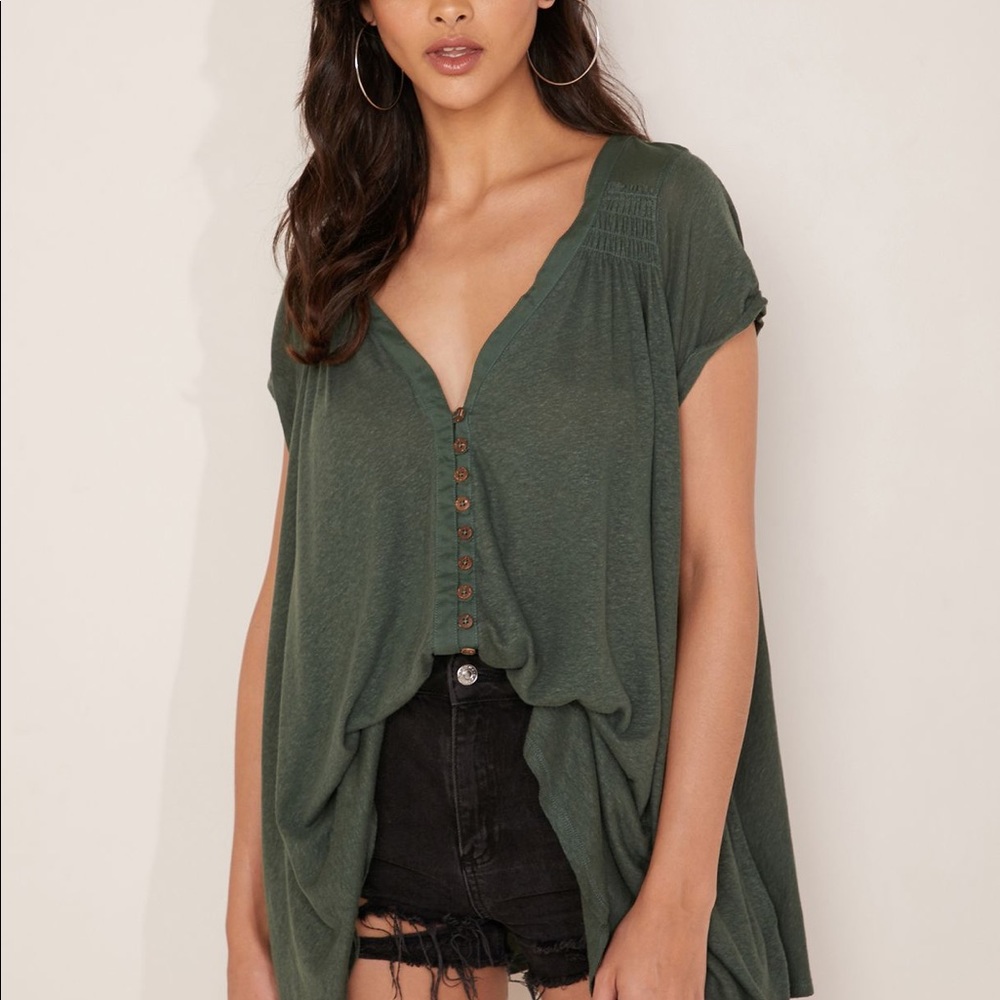 Free People Olive Green Button-Front Draped Women's Top
